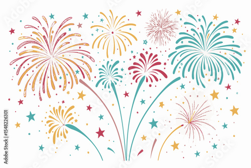 Vibrant Party Decoration Vector – Fireworks and Confetti Illustration