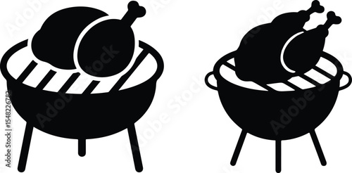 Grilled chicken icons barbecue grill food cooking