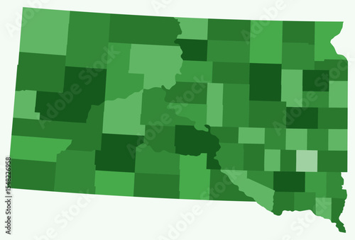 Map of South Dakota with counties. Just a simple state border map with county division. Green color palette. Blank State of South Dakota shape with administrative division. Vector illustration.