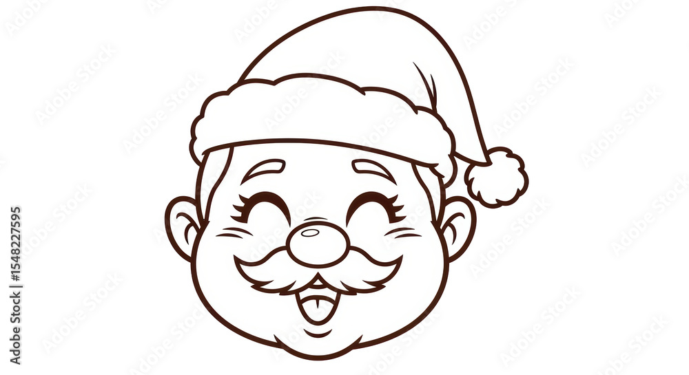 Isolated Drawing Santa Head on White Background