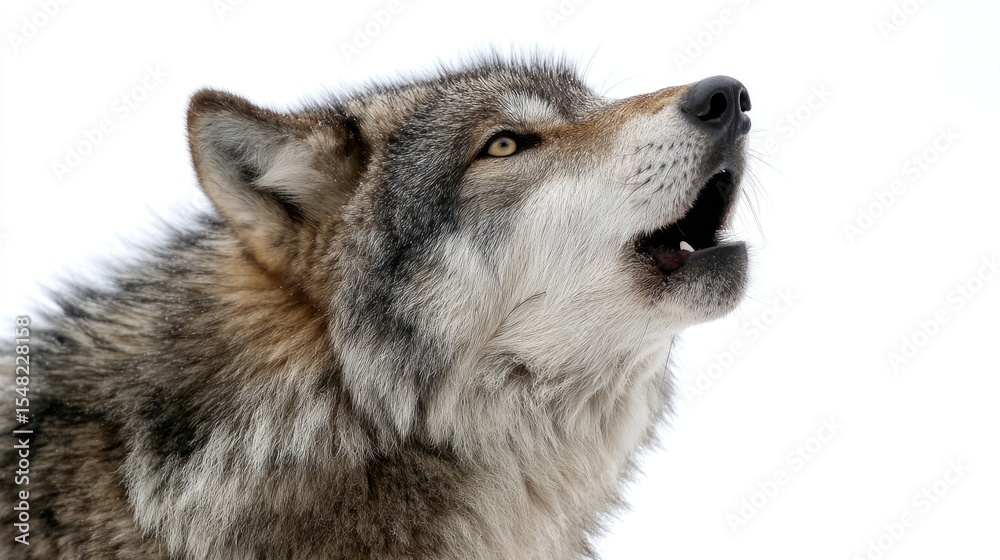 Obraz premium Gray wolf howling at the snow