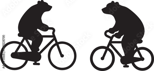 Two bears riding bicycles silhouette illustration