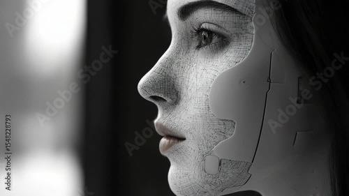 A woman 's face with a piece of paper on it