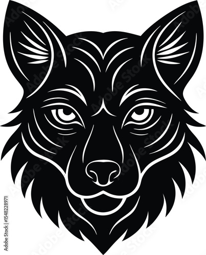 Intense Gaze of a Wolf: A captivating black and white illustration of a wolf's face, embodying the spirit of the wild, and the cunning of this majestic animal.