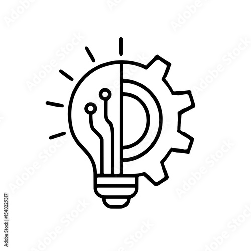 Light Bulb Innovation Icon – Vector Symbol of Inspiration with Cog Inside, Isolated Design