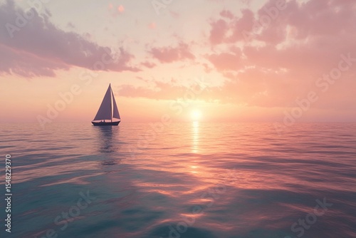 A lone boat floats calmly on the distant ocean horizon