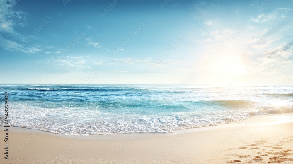 Fototapeta premium Serene ocean waves and sandy beach at sunrise
