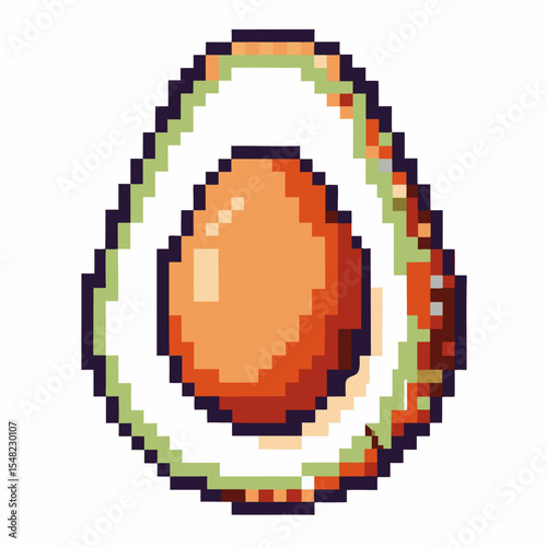Pixel art half avocado with seed retro healthy fruit, minimal 8 bit illustration, isolated vegetarian food icon