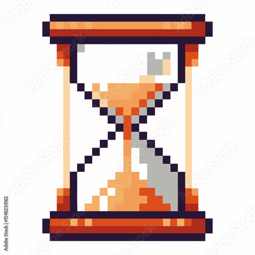 Pixel art hourglass with falling sand, retro vintage game symbol, time countdown, digital timer, old school 8 bit icon