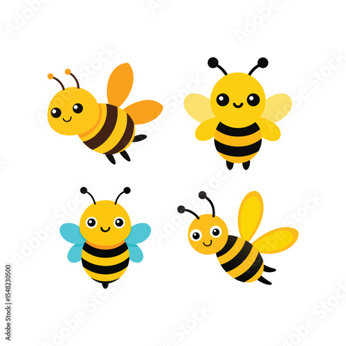 Cute bee set of colorful vector art illustration