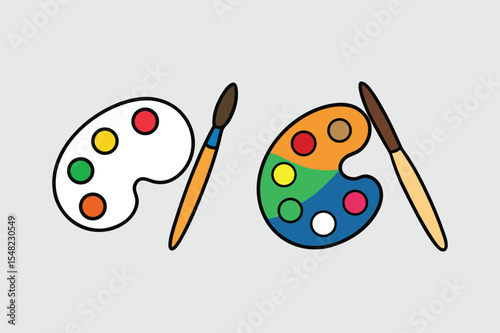 Set of paint palette with brush colorful vector illustration