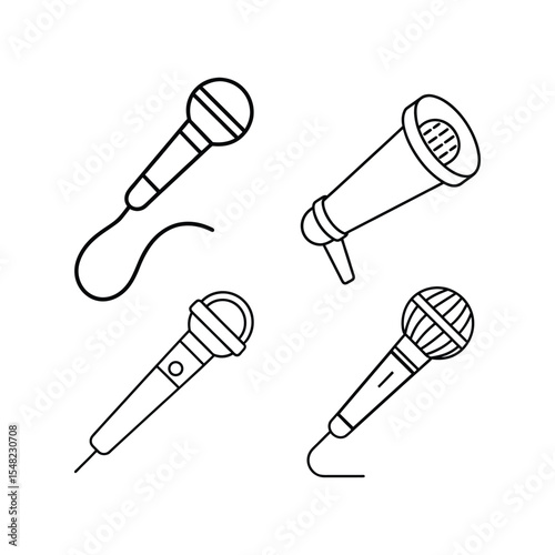 Set of microphone line art vector illustration