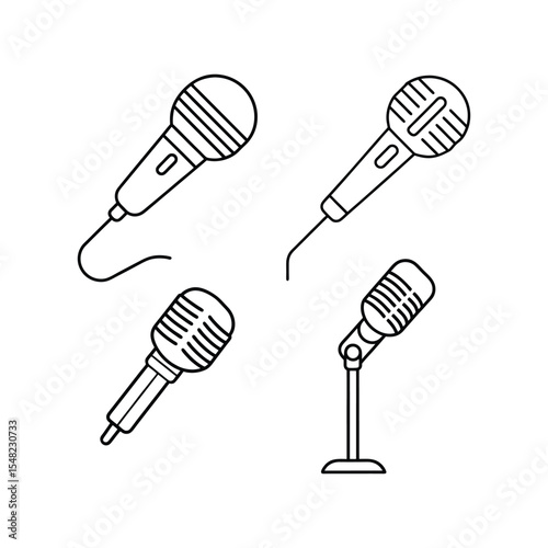 Set of condenser microphone line art vector illustration