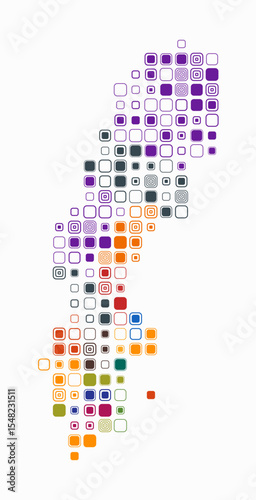 Sweden, shape of the country build of colored cells. Digital style map of the Sweden on white background. Large size rounded square blocks. Abstract vector illustration.