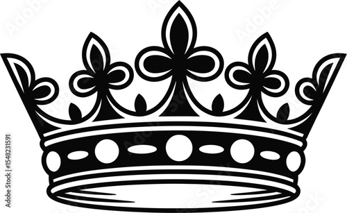 A detailed black and white illustration of a crown with fleur de lis on a plain white background