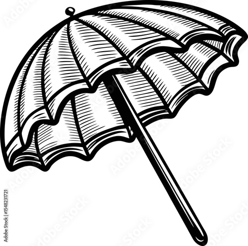 Hand drawn beach umbrella illustration with detailed vintage lines summer vacation, sun protection, outdoor leisure symbol