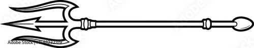 A black and white line drawing of a trident with a long handle and a pointed tip on a white background