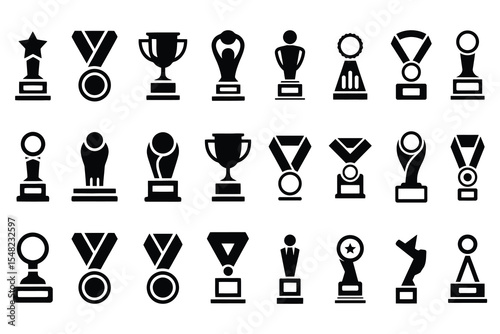 Award icons set trophies medals isolated on white background
