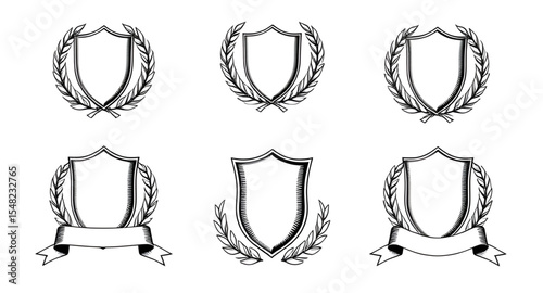 laurel shield symbol, golden victory crest, champion icon badge, protection emblem vector, noble victory shape, heraldry coat emblem, wreath crown badge, triumph emblem shield, award frame wreath, cla