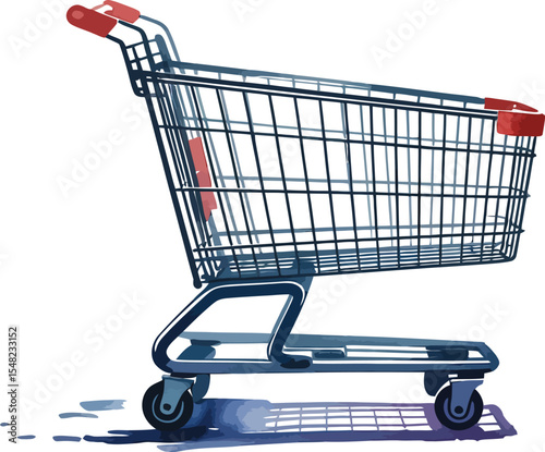 Illustration of a shopping cart with a metal frame and red accents on a white background surface view