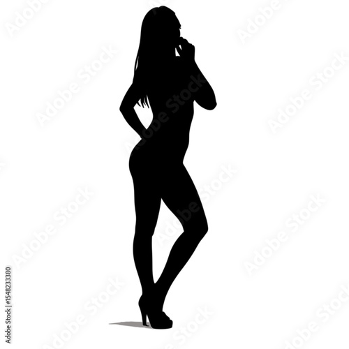 Silhouette of woman posing with hand on face and high heels  