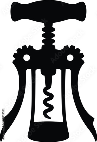 A black silhouette of a wing corkscrew on a white background in a simple and clean design style