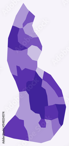 Map of Liechtenstein with regions. Just a simple country border map with region division. Deep purple color palette. Plain Liechtenstein shape with administrative division. Vector illustration.