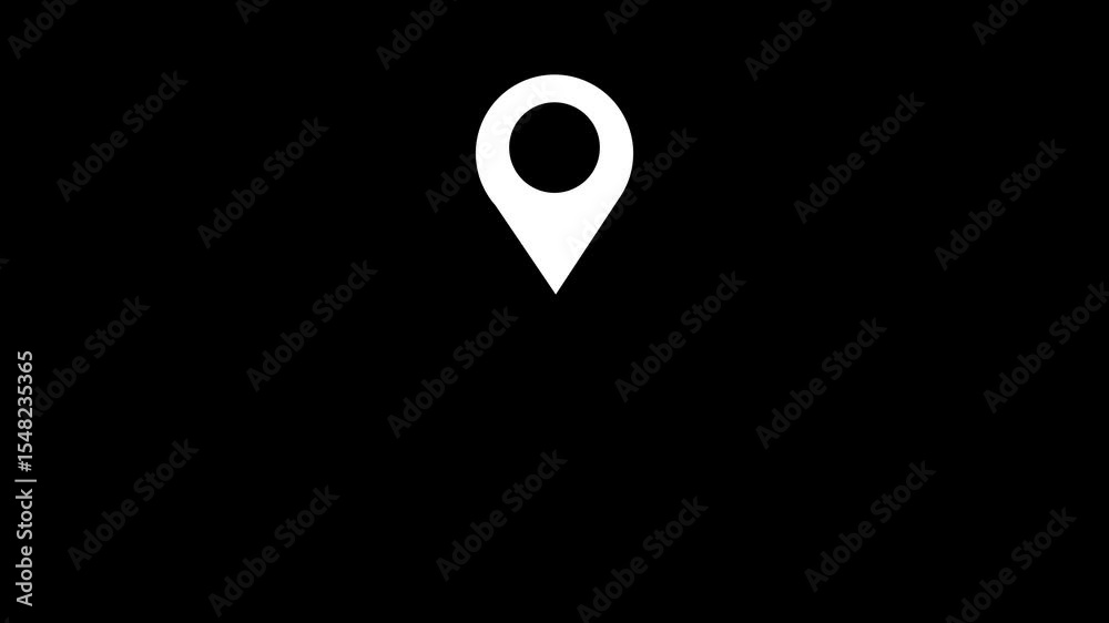 GPS location pointer animated with radio wave, location map pointer with pin icon and location animation on black background.