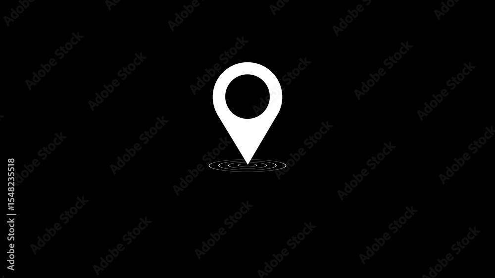 GPS location pointer animated with radio wave, location map pointer with pin icon and location animation on black background.