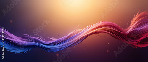 Abstract purple, blue, gold, and red gradient colors flowing like a feather, spreading across the horizon, flowing from top, soft touch, 