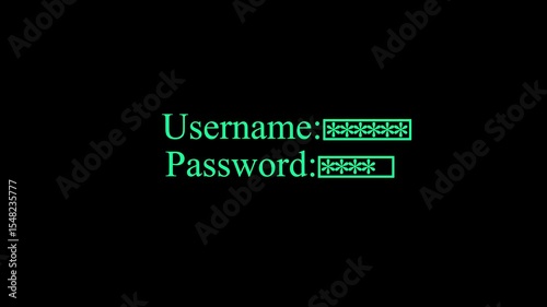 Loopable animation of typing username and password on a login screen with a digital interface, perfect for cybersecurity, tech, or access concept.