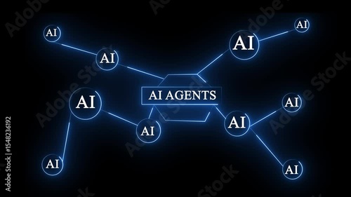 Blue digital network of AI agents connected by glowing lines on dark background. Great for smart systems, neural grids, futuristic UI, and artificial intelligence themes.
