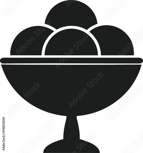 Ice Cream Scoop Bowl Silhouette Icon on white background