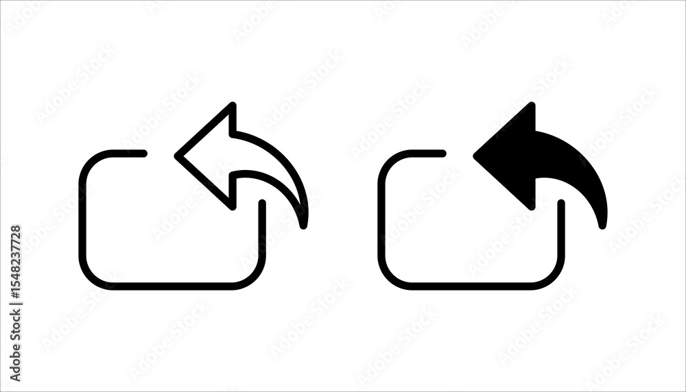 Black go back return arrow icon set., simple vector u turn shape pointer flat design pictogram concept vector for app ads web banner button ui ux interface elements isolated on white background
