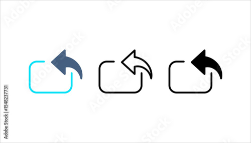 Black go back return arrow icon set., simple vector u turn shape pointer flat design pictogram concept vector for app ads web banner button ui ux interface elements isolated on white background
