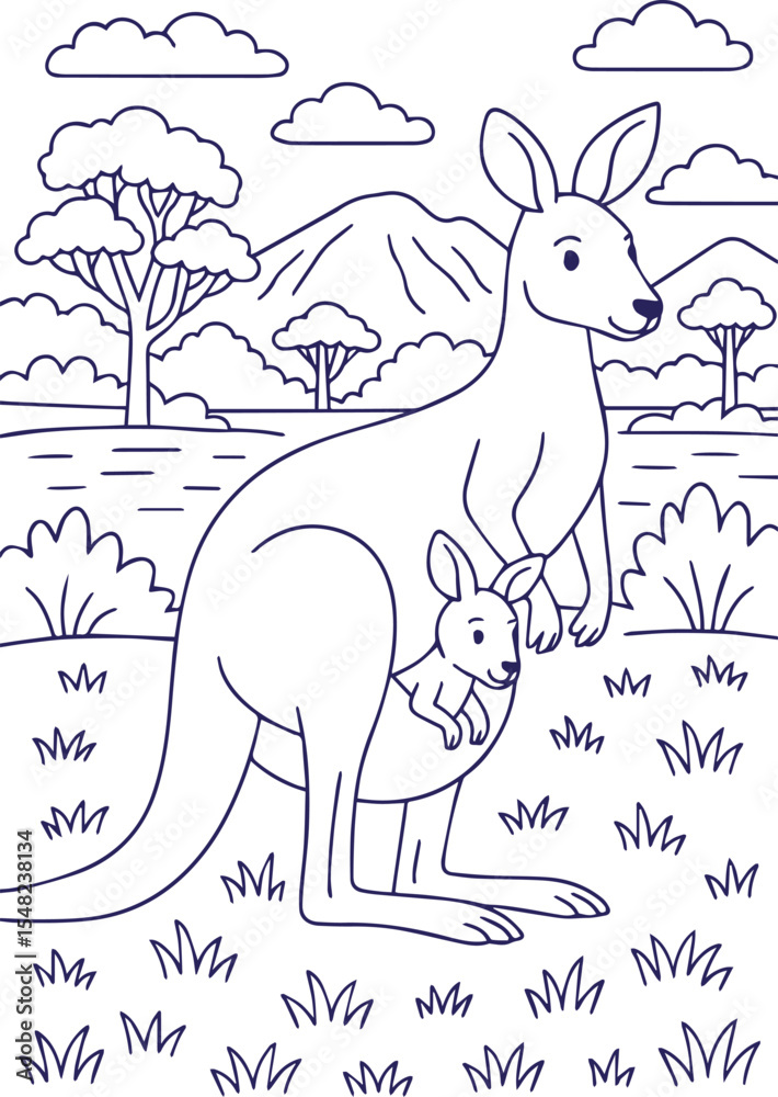 Obraz premium Kangaroo with joey in pouch in Australian outback landscape