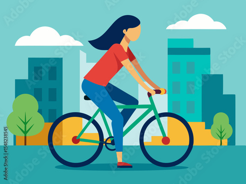 Woman riding a bicycle in the city