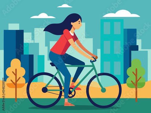 Woman riding a bicycle in the city