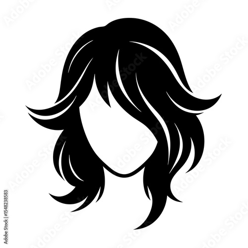 Silhouette of a womans wavy hairstyle isolated on white background