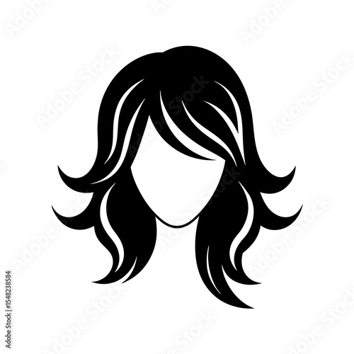 Silhouette of a womans wavy hairstyle isolated on white background