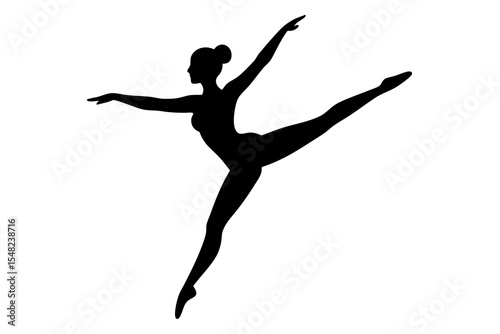 Silhouette of a graceful female dancer midleap isolated on white background