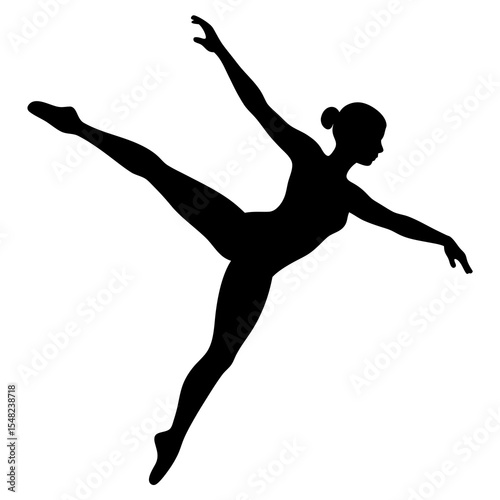 Silhouette of a graceful female dancer midleap isolated on white background