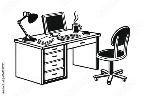 Home Office Desk Workspace Silhouette - Remote Work Setup