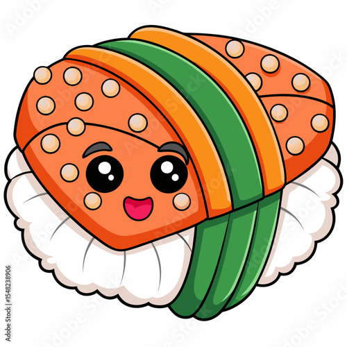 Smiling cartoon sushi character isolated on white background