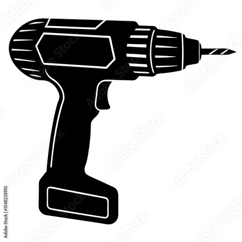 Isolated black silhouette of an electric drill on white background