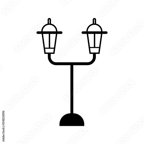 Double street lamp icon. Black silhouette. Vertical front side view. Vector simple flat graphic illustration. Isolated object on white background. Isolate.	
