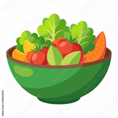 A bowl of fresh salad with tomatoes, lettuce, orange, and carrot, isolated on white background