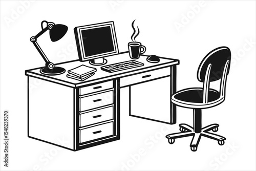 Home Office Desk Workspace Silhouette - Remote Work Setup