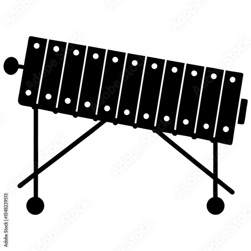 A black silhouette of a xylophone isolated on white background