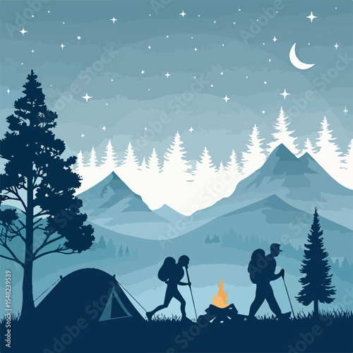 family camping in the mountains